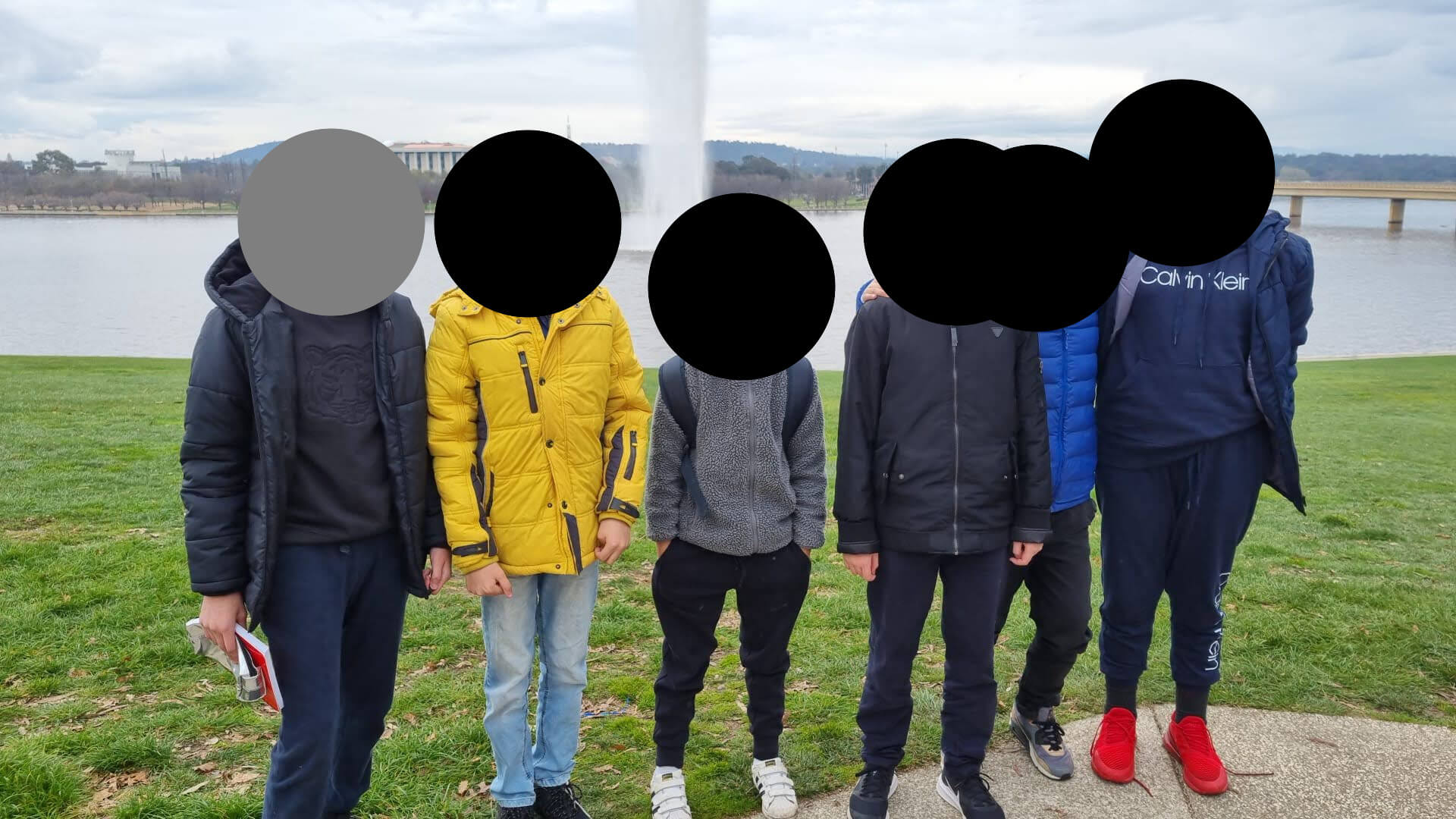 Me along with my classmates near a water fountain.